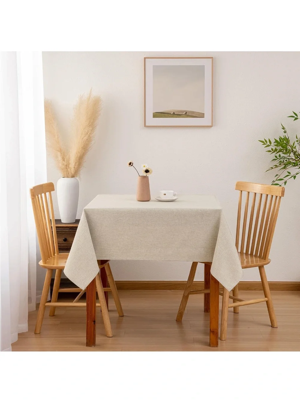 NEW Hiasan Beige Faux Linen Square Tablecloth 54” x 54”